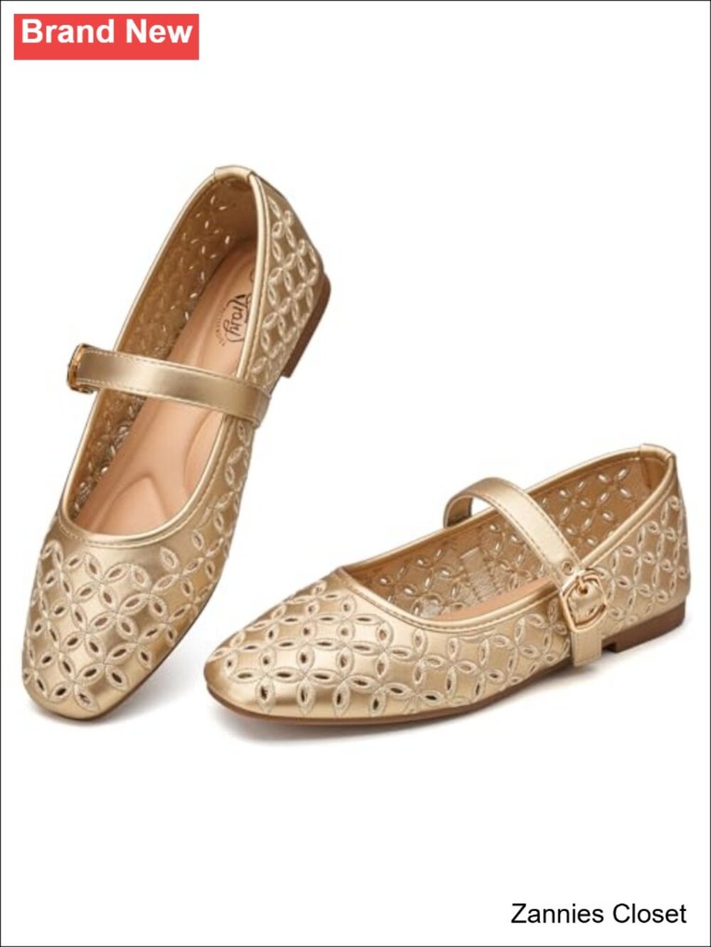 ✨ Women's Mary Jane Ballet Flats – Round Toe Ankle Strap Hollow Cutout Memory